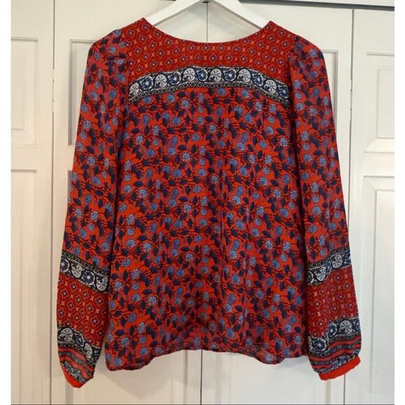 Loft red floral geometric border long sleeve blouse M - Picture 4 of 11